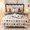 Cute Cartoon Strawberry Printed Duvet Cover Coral Fleece Autumn Winter Bed 4 Piece Set Wear Resistant Machine Washable Bedding