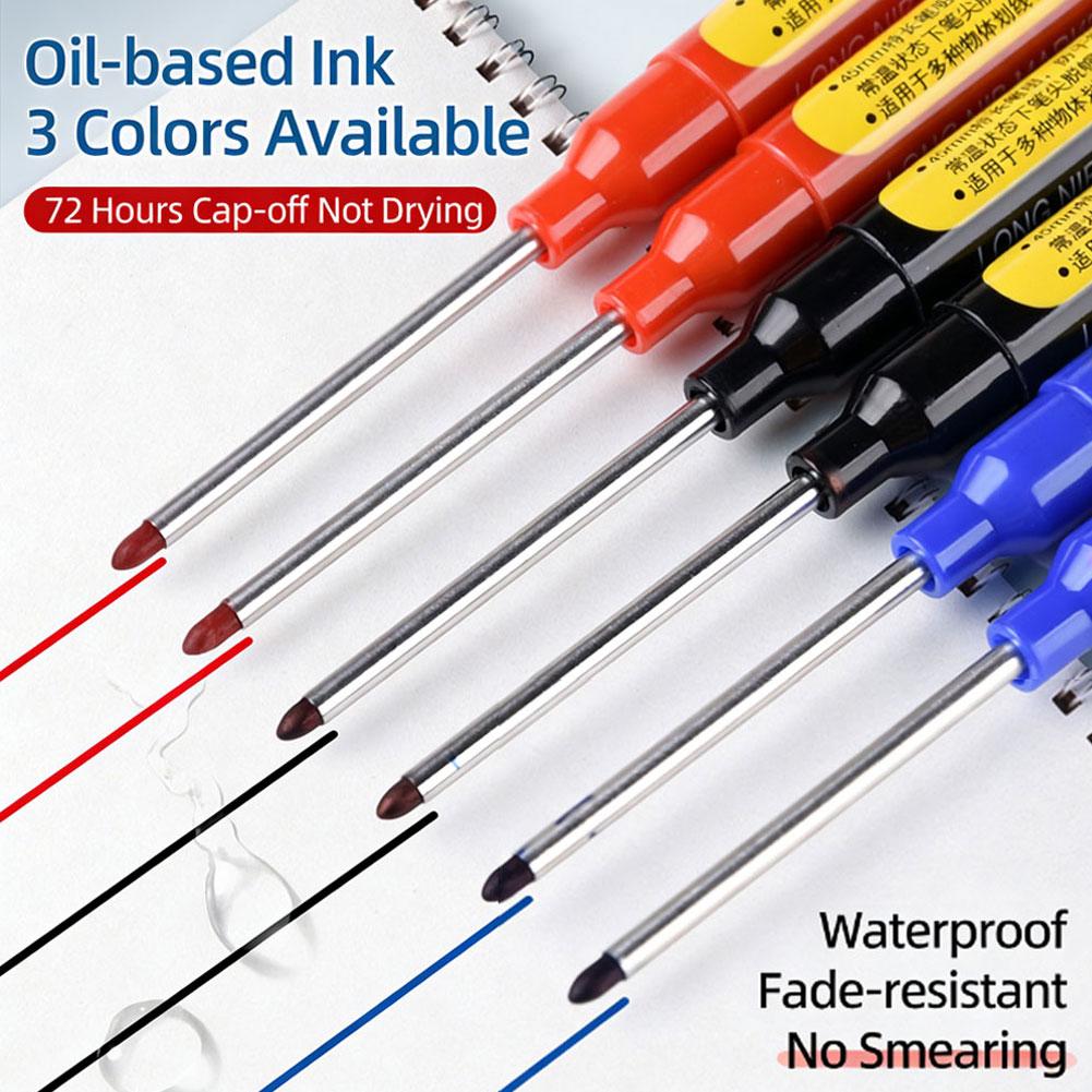 Black/Blue/Red 45mm Deep Hole Marker Pens Long Nib Head Carpenter Pen Waterproof for Measuring Woodworking Office Supplies