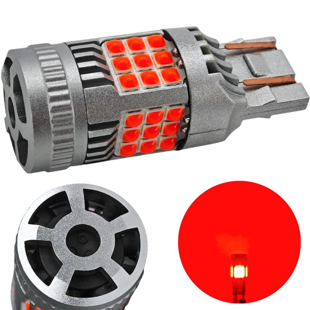 2 szt W21/5W żarówka LED 7443 12-24V bez błędu 2200lm czerwona