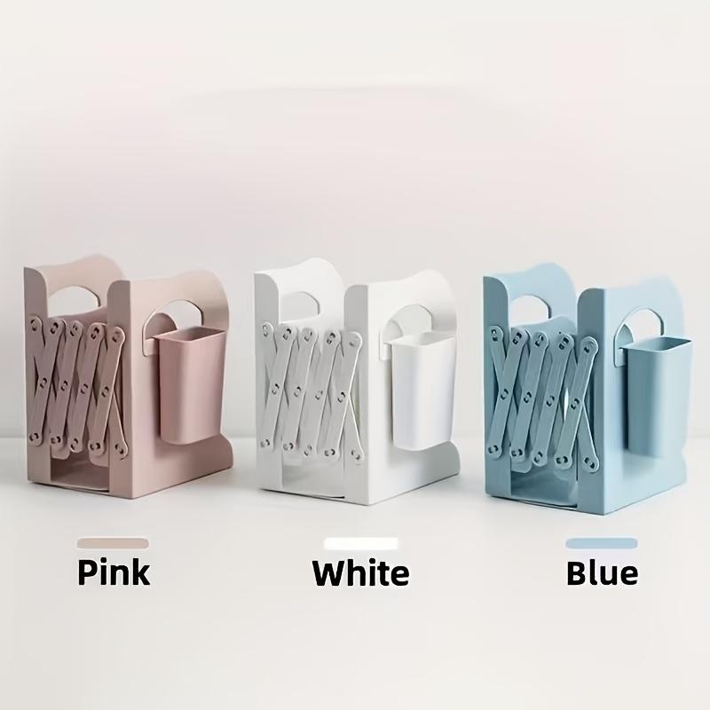 Retractable Bookends with Pen Holder Foldable Adjustable Desktop Book Stand Integrated Desk Book Storage Organizer