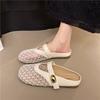 Popular fashion outer wear hollow bag head half slippers women's summer 2025 new versatile flat-bottomed mesh sandals