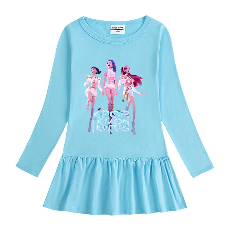 

Kpop Monster Witch Girl Korean Style Cartoon Dress - Long Sleeve Mesh Elegant Princess Pleated Skirt for Spring & Autumn 100 cm