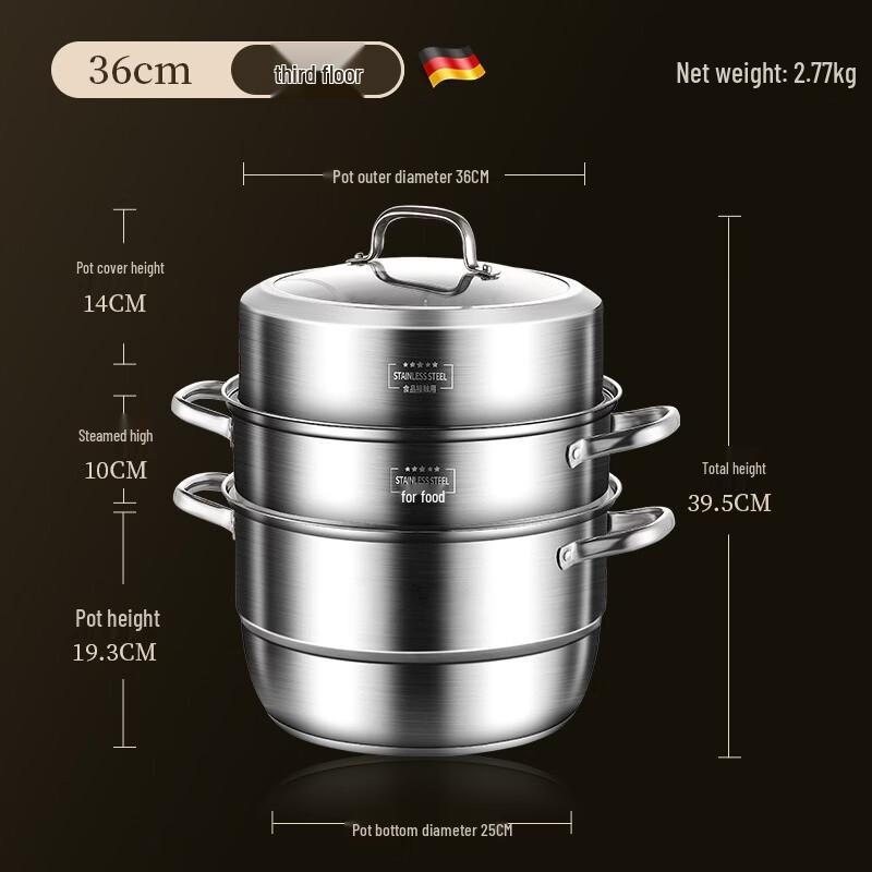 Boyiduo 3-Layer 304 Stainless Steel Steamer Pot, 36cm
