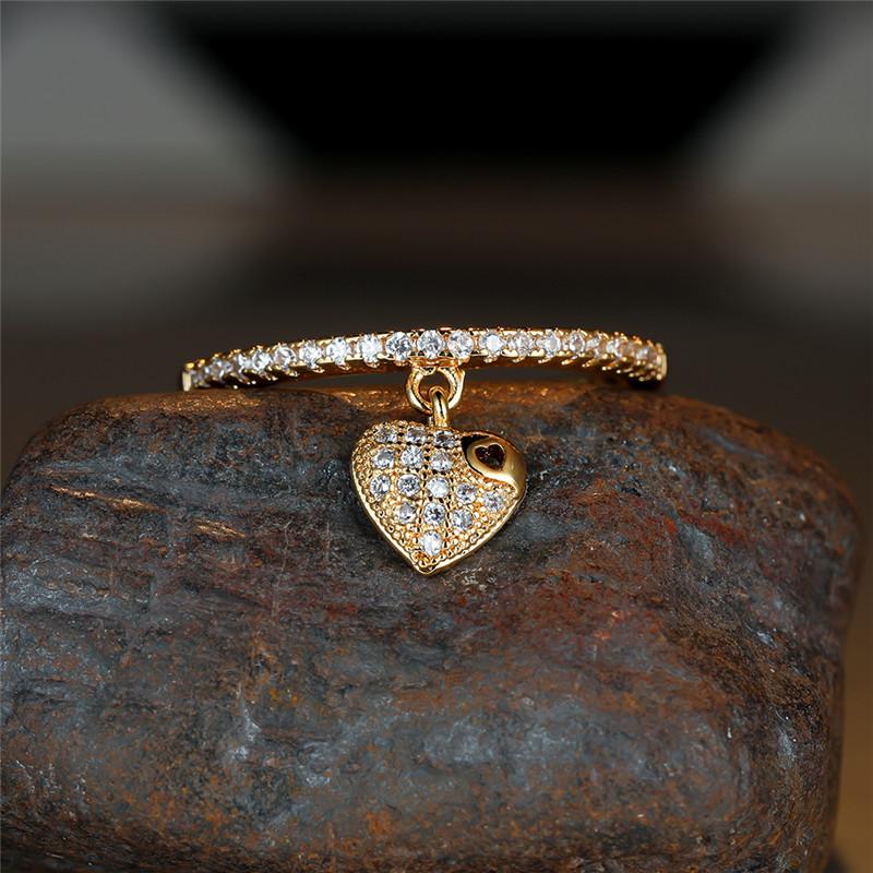 Luxury Female Crystal Heart Pendant Rings Trendy Gold  Color Engagement Ring Charm White Zircon Wedding Jewelry For Women