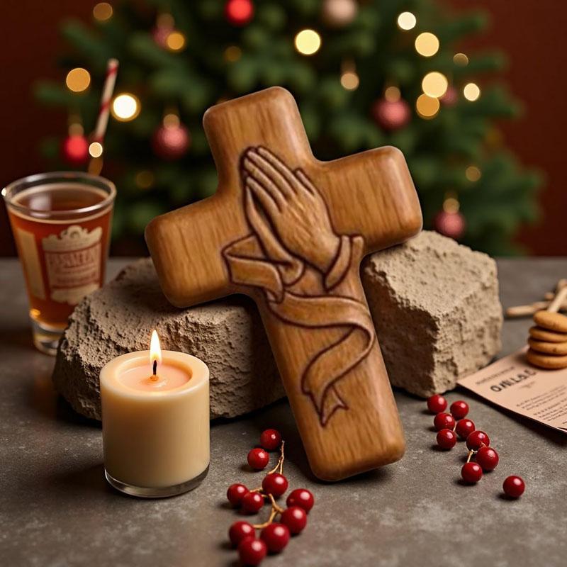 Homtrator Prayer Cross Gift – A Silent Embrace Of Faith, Handmade Wooden Prayer Hands Cross for Christian Gifts, Patriotic Companions