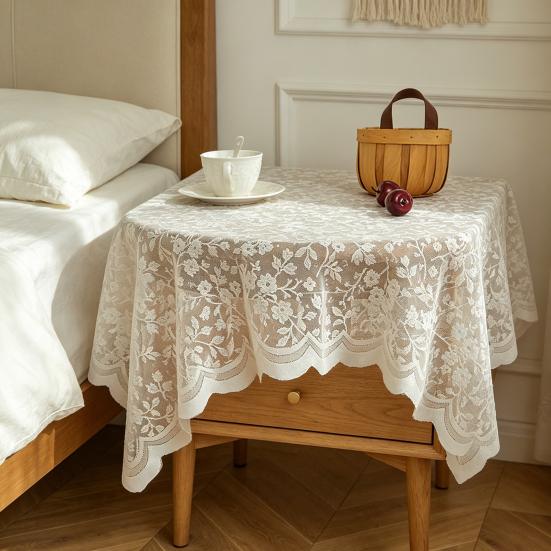 Runder Tischdecke aus floraler Spitze, Kaffeetischabdeckung aus Spitzengewebe mit muschelförmigem Rand für Hochzeit, Nachmittagstee-Party, Eingangsbereich-Dekoration