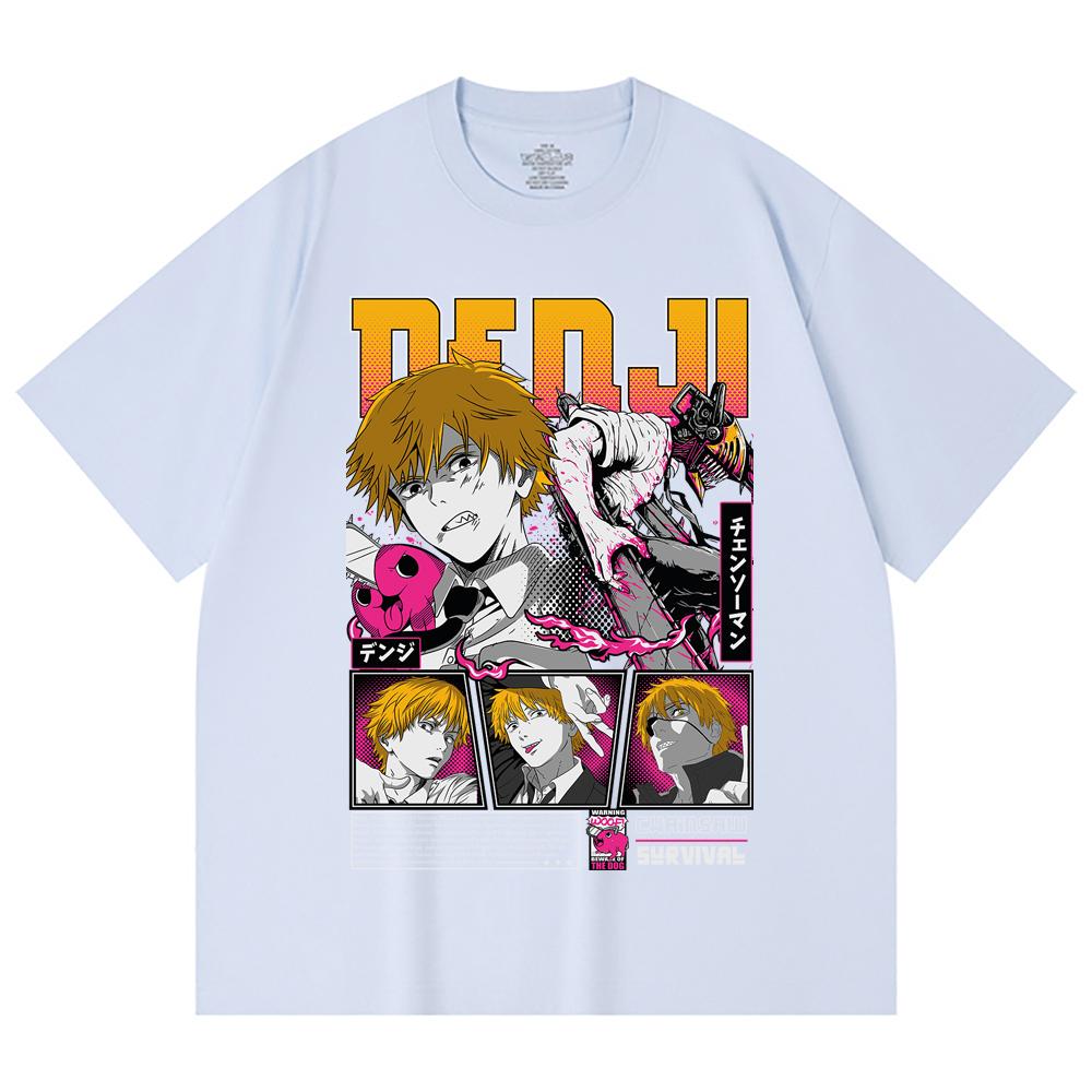 230 Gsm 100% Cotton Chainsaw Man V35 Denji Pochita Print Unisex Heavy Cotton T Shirt