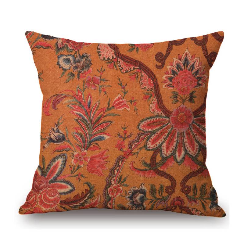 Classic Ethnic Flower Pattern Floral Cotton Linen Sofa Throw Pillow Case Home Decorative Art Cushion Cover