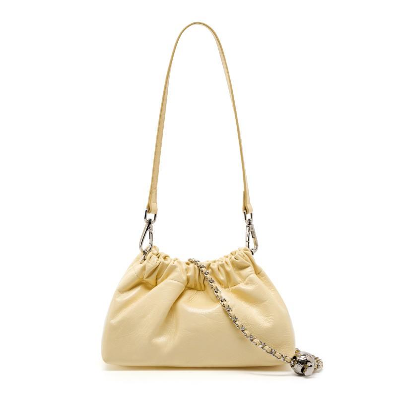 Little Golden Ball Chain Wrinkled Cloud Bag Handbill Shoulder Underarm Black Leather Design Unique Crossbody