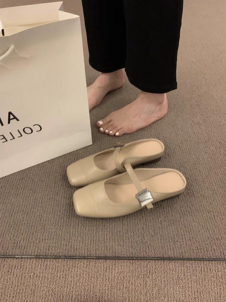 

Французский вечерний ветер нежная обувь одна педаль сумка голова полушлепанцы женские носить на плоской подошве мюли обувь на мягкой подошве сандалии для беременных 35