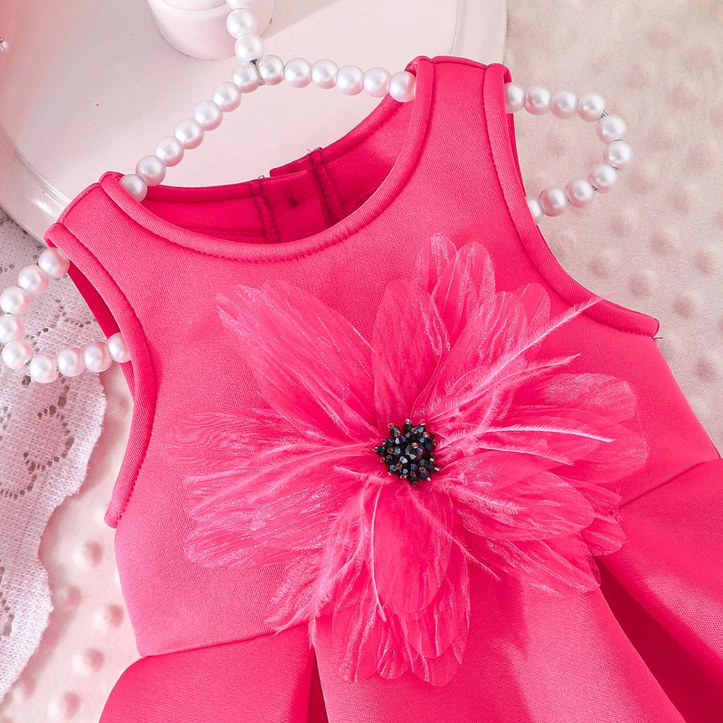 Girls Solid Color Dress Three-dimensional Flower Decoration Princess Dress