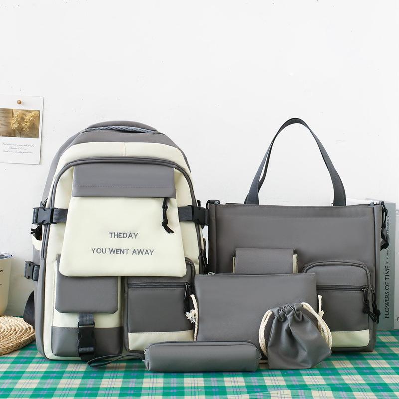 High-value Five-piece Class Schoolbag, Female Simple Backpack, Male Primary School Junior High School Large-capacity Backpack