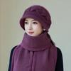 Winter-Hasenfell-Mischung Strickmützen-Schal Zweiteiler Damen Samt Thermomütze Ohrenschützer Wollmütze Mittleren Alters und Ältere