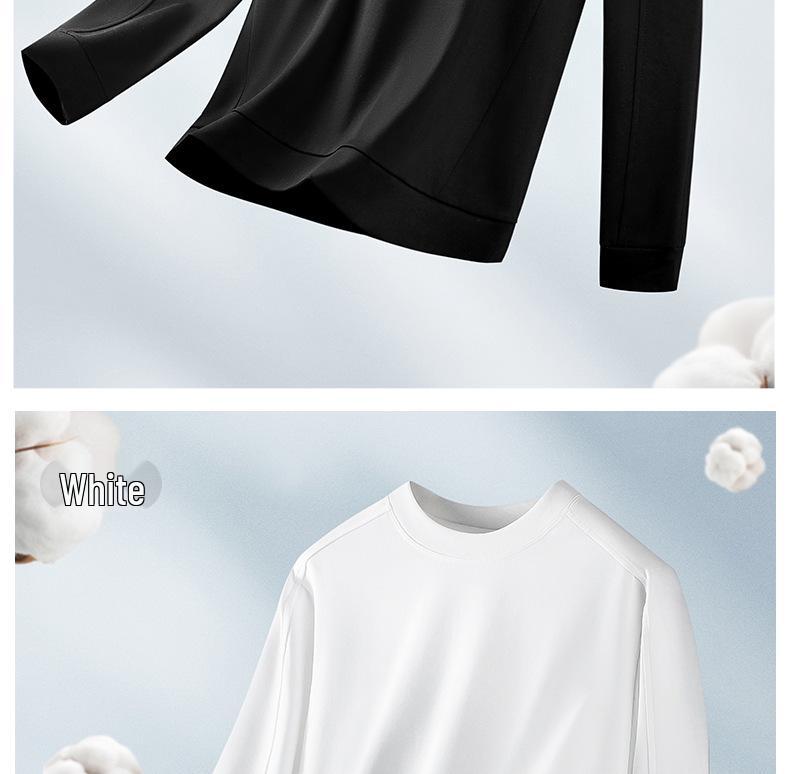 270G Mercerized Cotton Men's Long Sleeve T-Shirt - Solid Color, Round Neck, Autumn/Spring Top