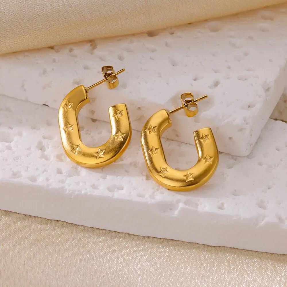 Trendy Round Stainless Steel Hoop Earrings for Women Simple Gold Color Earring Waterproof Ear Piercing Zircon Birthday Gifts