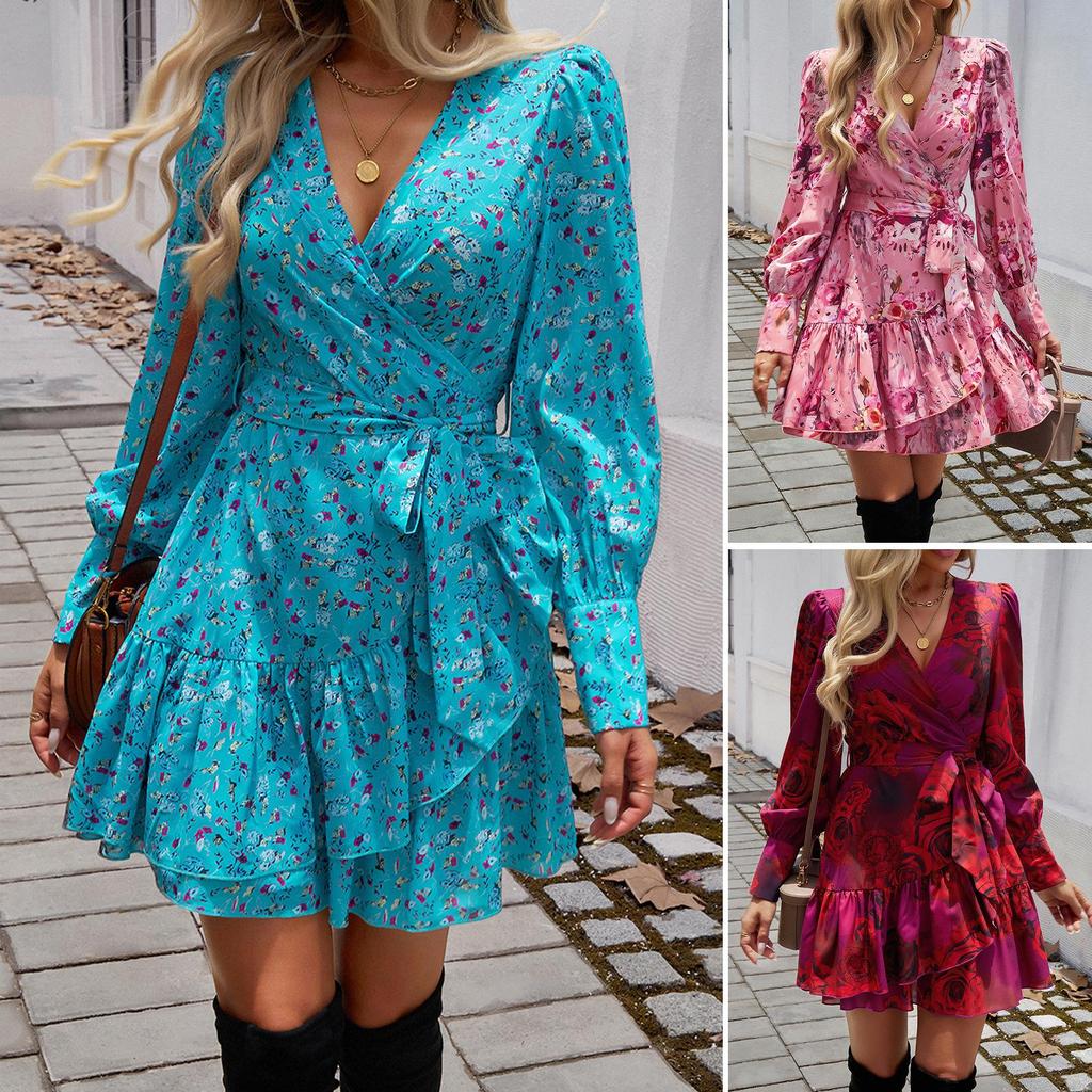 Diyun 2024 Autumn/Winter Elegant V-Neck Printed Women's A-Line Dress