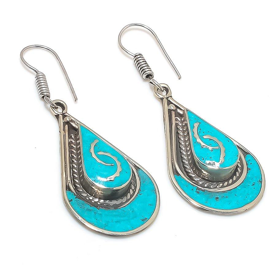 

Серьги из натурального тибетского серебра 925 пробы с бирюзой 2,44 дюйма r2u10