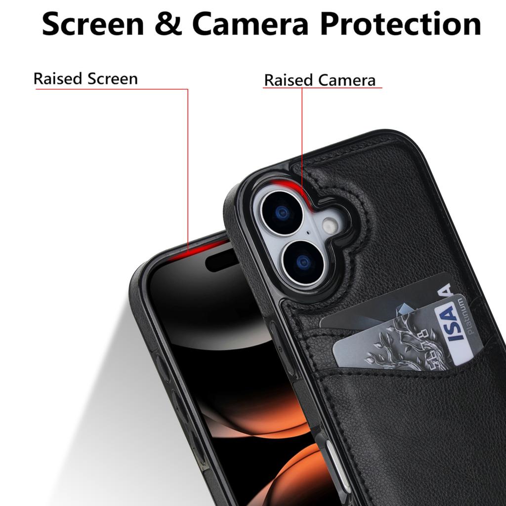 For iPhone 17 Case Card Slot Slim-Fit PU + TPU Mobile Cover