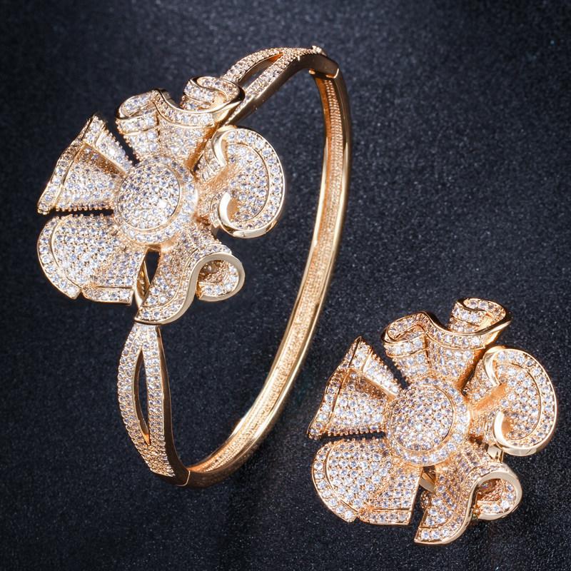 Ki0076 Ring Bracelet Two-Piece Set Full Of Zircon Flower Combination Set.