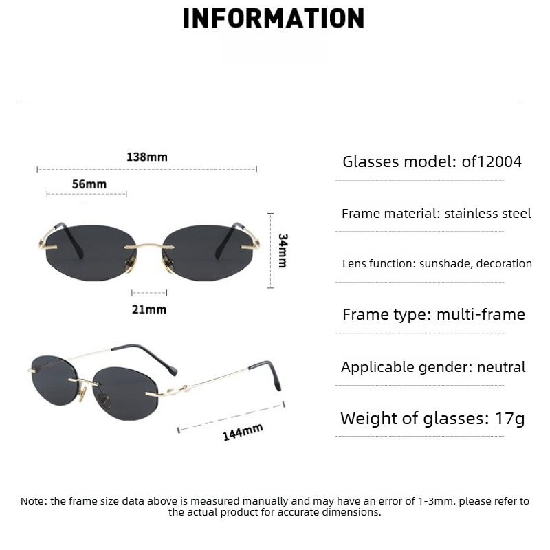 Women's INS Style Frameless Oval Sunglasses Ultra-Lightweight Comfort Ladies Stylish Eyewear Shades UV400 Outdoor Travel Eyewear