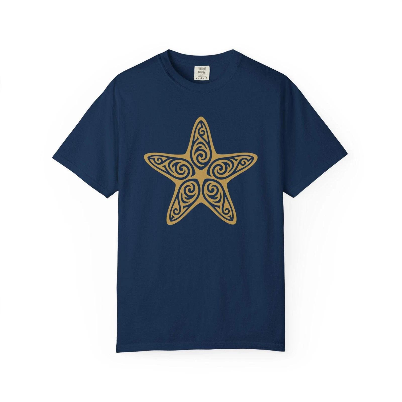 Black Tribal Starfish T-Shirt | Ornate Sea Creature Graphic Unisex Tee Shirt XXXXL