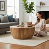 Wooden Coffee Table | Round Drum Table Stool | Living Home Decor Central Furniture, Indian Bedside Nightstand Low Table,Side Table Furniture