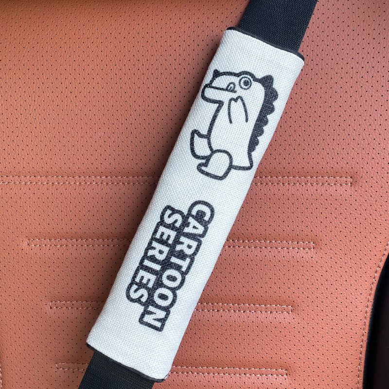 Car Seatbelt Shoulder Pad Summer Extended Anti-Strain Protective Cover Cute Anti-Strain Car Seatbelt Decorative Protective Cover White little dinosaur