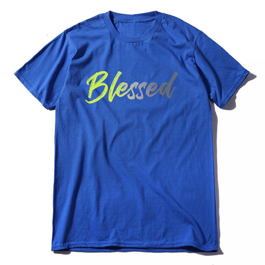 COOLMIND 100% Cotton Cool Blessed Print Men T Shirt Casual Loose Streetwear Men Tshirt o-neck Loose Tshirt Tee Shirts Tops