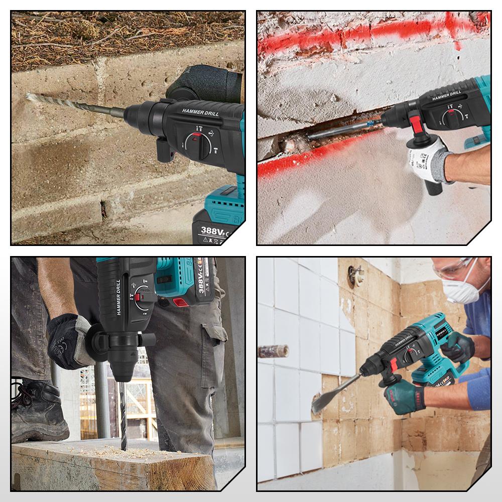 Yofidra 26MM Brushless Electric Hammer Drill Multifunctional Rotary Cordless Rechargeable Power Tools For 21V 18V Battery