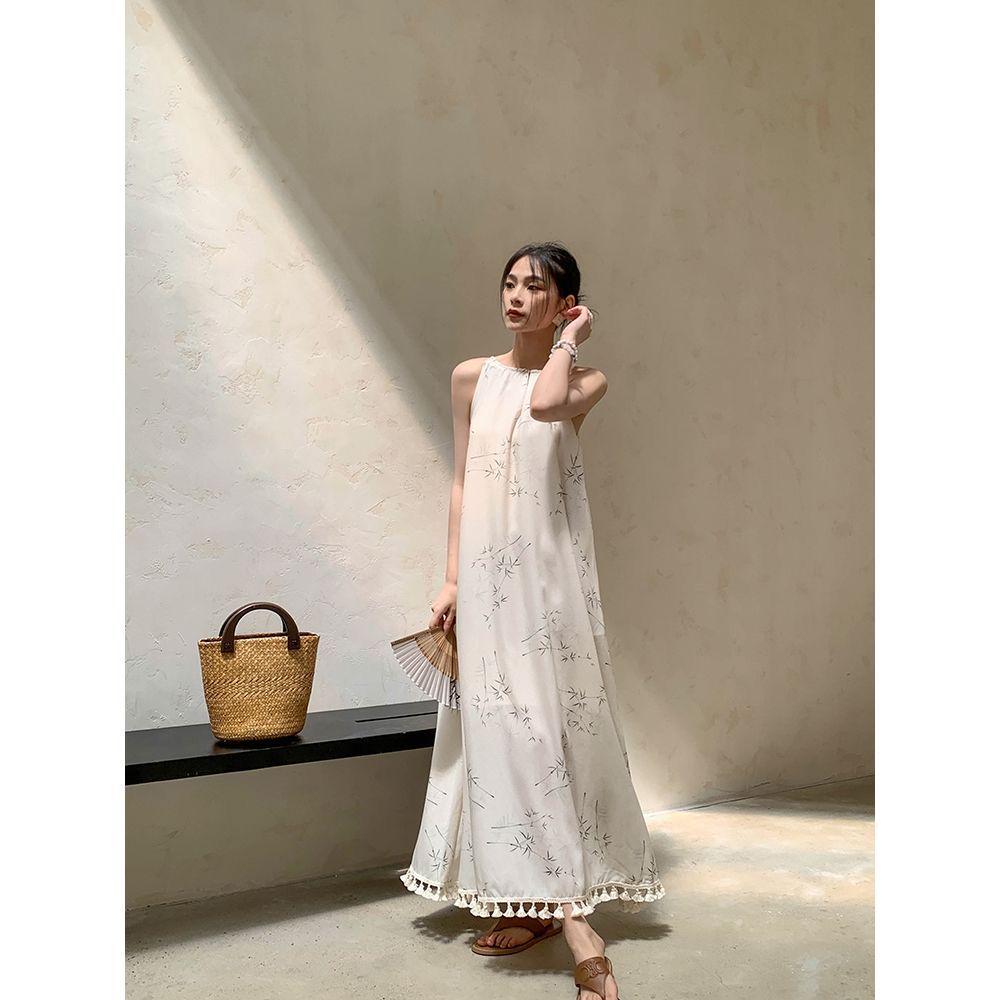 2026 Retro Chinese Tassel Skirt Dress: Mid-Length, Cool Summer Style Extra Large