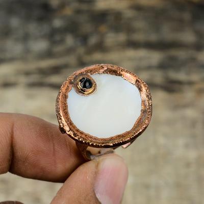 Perlmuttring Elektrogeformter Kupferschmuck Ring mit schwarzem Onyx Verstellbare Ringe Edelsteinschmuck Elektrogeformter Kupferring Handgefertigter Ring