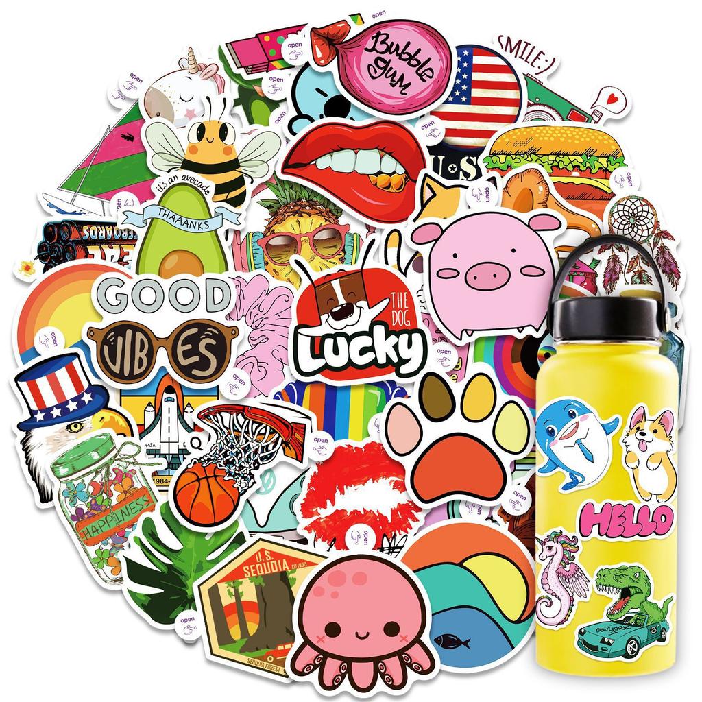 50 Small Ears Pineapple Sticker Suitcase Water Cup Computer Sticker Cartoon Sticker Tape Carry