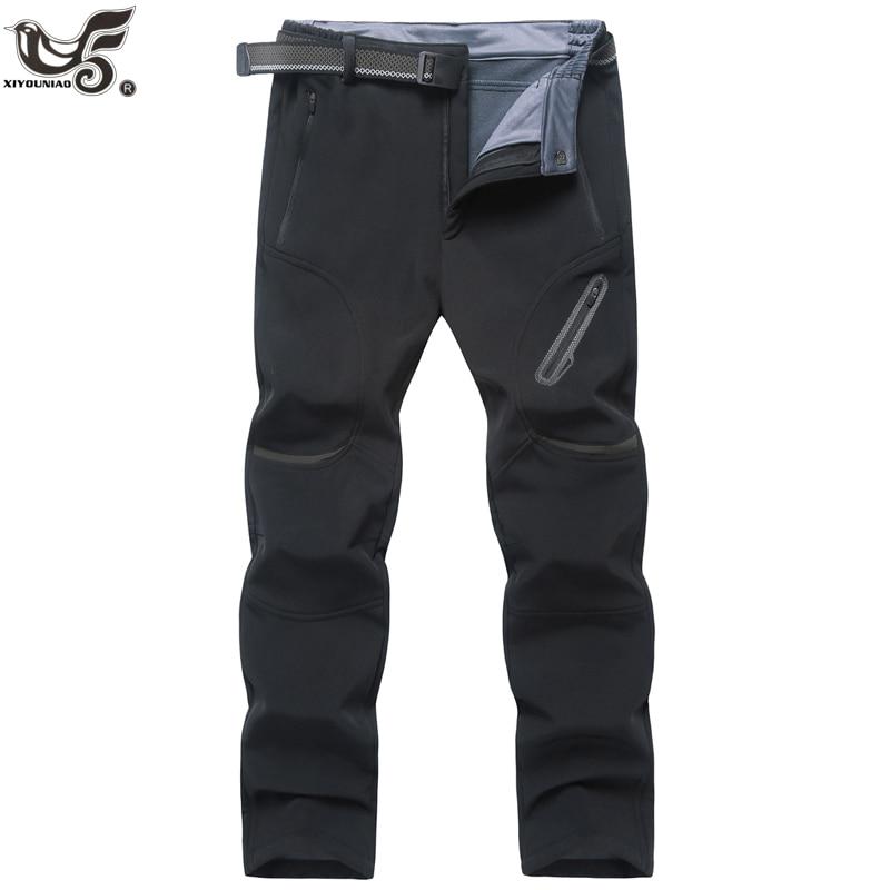 Winter Warm Soft Shell Fleece Zipper Pants Casual Pants Windproof Waterproof Men 'S Thick Trousers