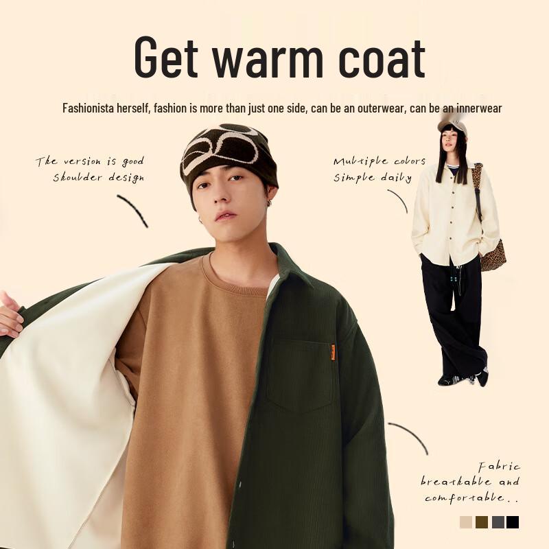 MINISO Men's American Retro Fleece Lined Corduroy Shirt Jacket