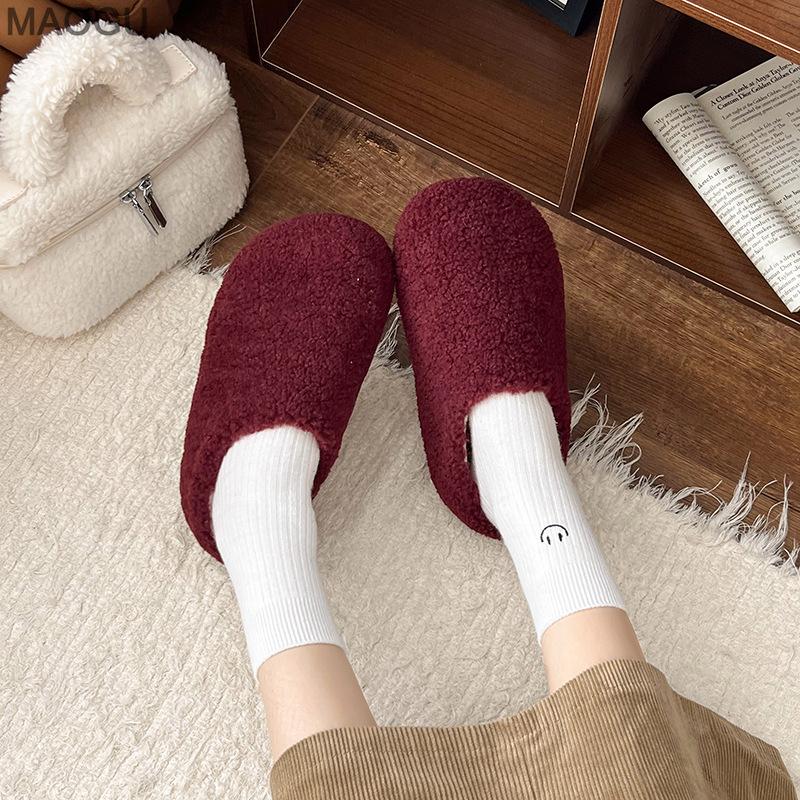 Women's Plush Slip-On Mules Cover Toe Winter Warm Faux Fur Lined Indoor Outdoor Casual Shoes Non-Slip Flat Slippers for Women