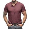 Summer Men’s Casual Tops: Classic Men’s Henley-style Short-sleeved T-shirt with A Stand-up Collar