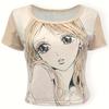 European and American Color Contrast Round Neck Anime Printing Slim Hot Girl T-shirt