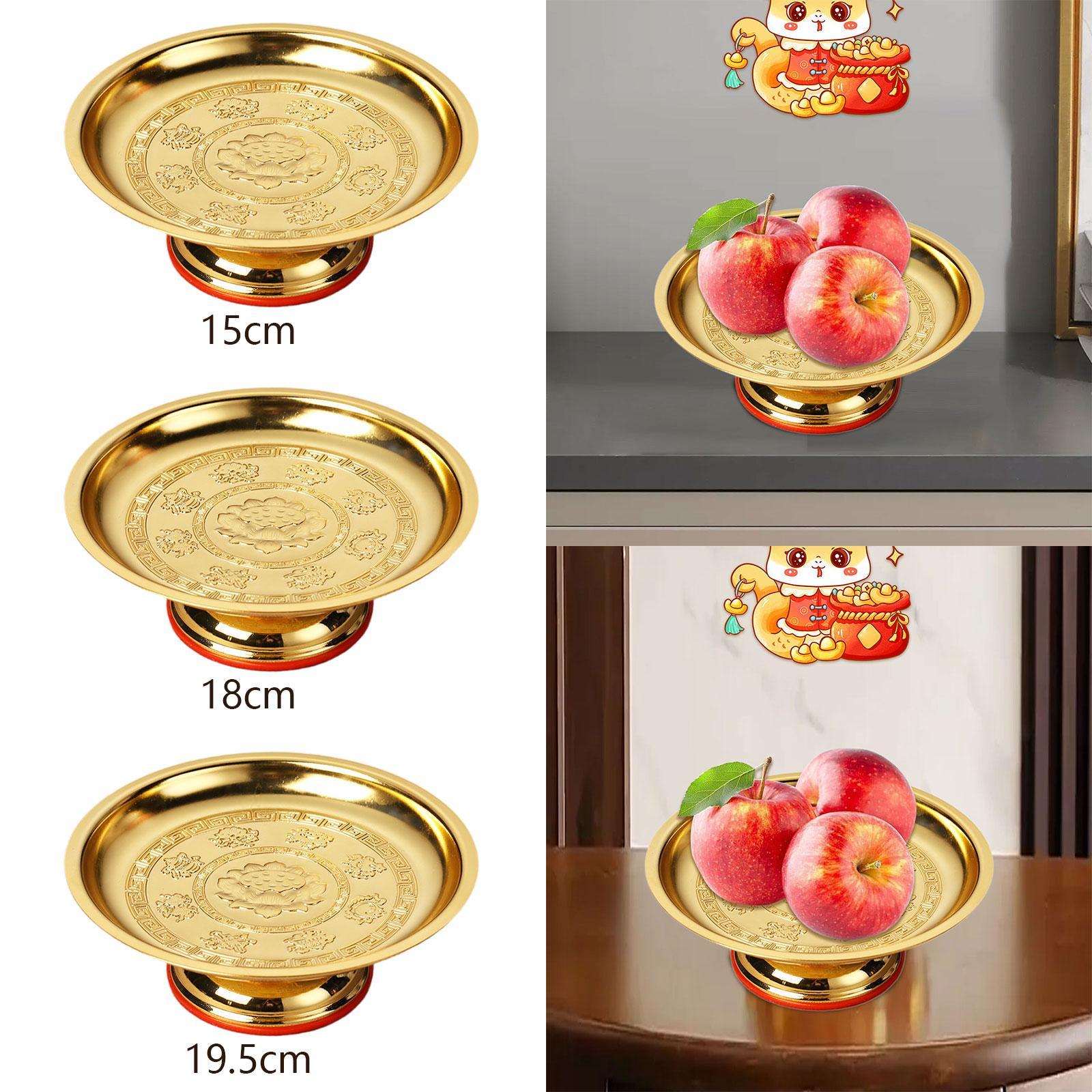 Fruit Bowl Offering Plate Alloy Decoration Dessert Dish Worship Blessing Tray Decor Centerpiece Holder Bowl for Buddha Rituals 6 inch