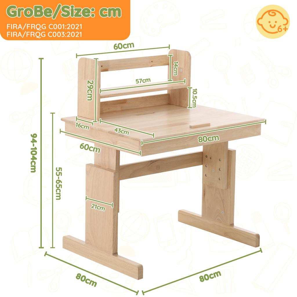 Children's table, height-adjustable solid wood multifunctional desk, foldable tabletop, book stand, safety certified, for children aged 6 and up