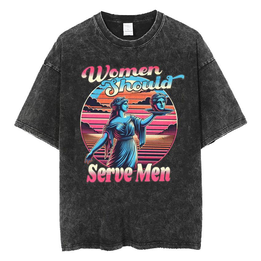Washed Vintage Born To Serve Cvnt Forced To Serve Funny Meme T-shirt Are Born To Serve Cotton Oversized T-Shirts Unisex