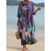 Women's Round Neck 3/4 Sleeve Midi Dress Casual Loose Solid Color Beach Vacation Long Dress