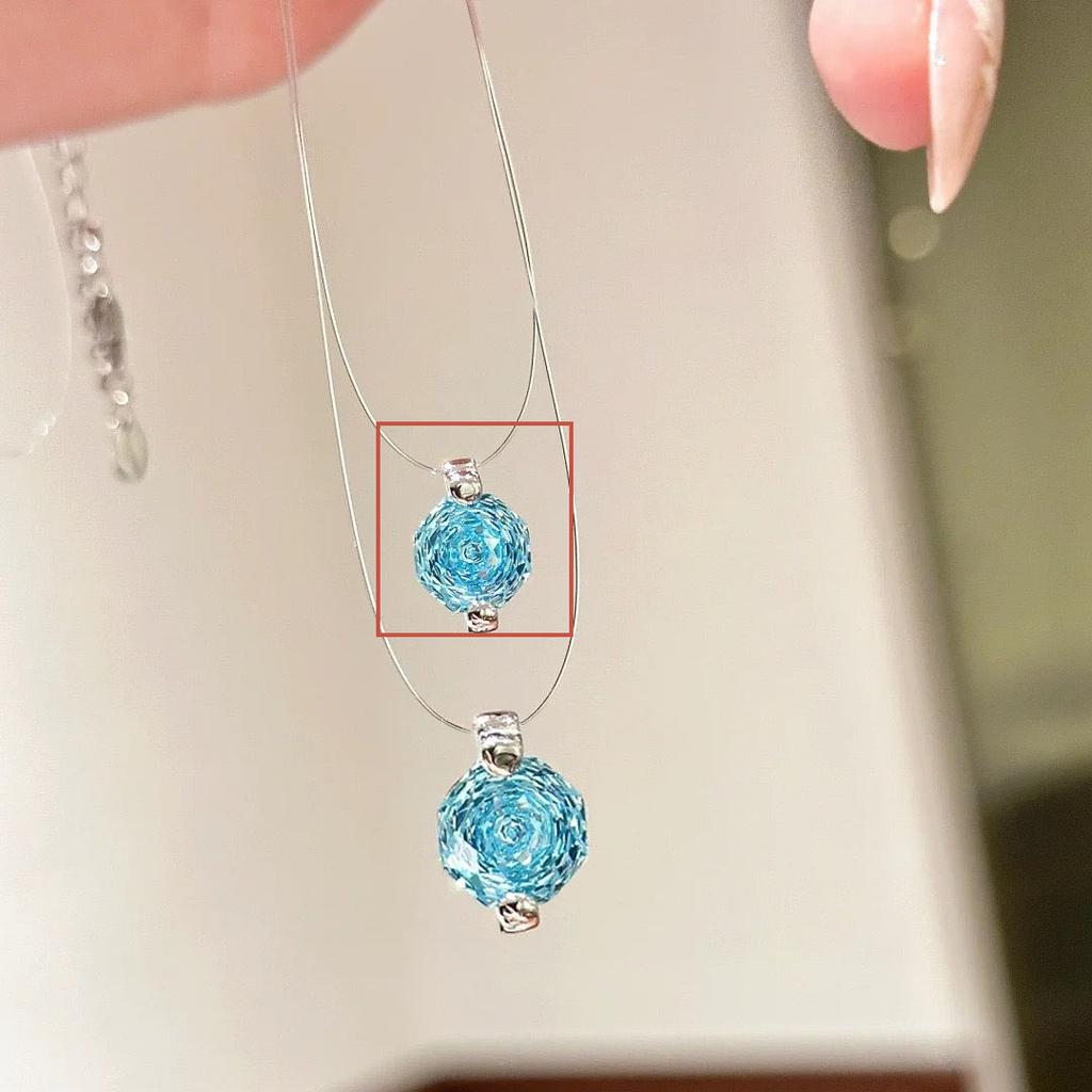 925 Silver 45cm Transparent Neck Chain Blue Zircon Pendants Necklaces For Women Luxury Jewelry Elegant Accessories Argent 925