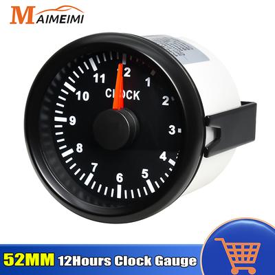 52mm Clock Gauge with Red Backlight 0-12 Hours Trument 2inch Hour Meters for Car Boat Yacht Show Clock Meters 9-32V Universal