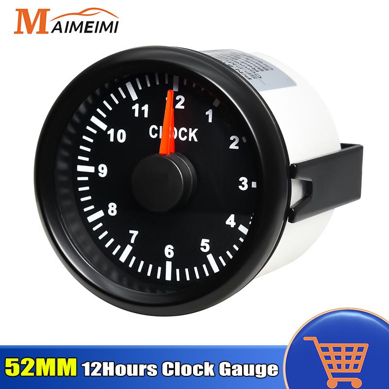 52mm Clock Gauge with Red Backlight 0-12 Hours trument 2inch Hour Meters for Car Boat Yacht Show Clock Meters 9-32V Universal