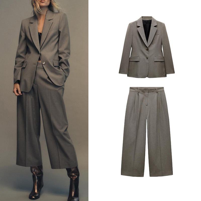 Autumn and Winter New Women clothes Houndstooth Blazers 9320565 High Waist Casual Wide Leg Pants 9316565