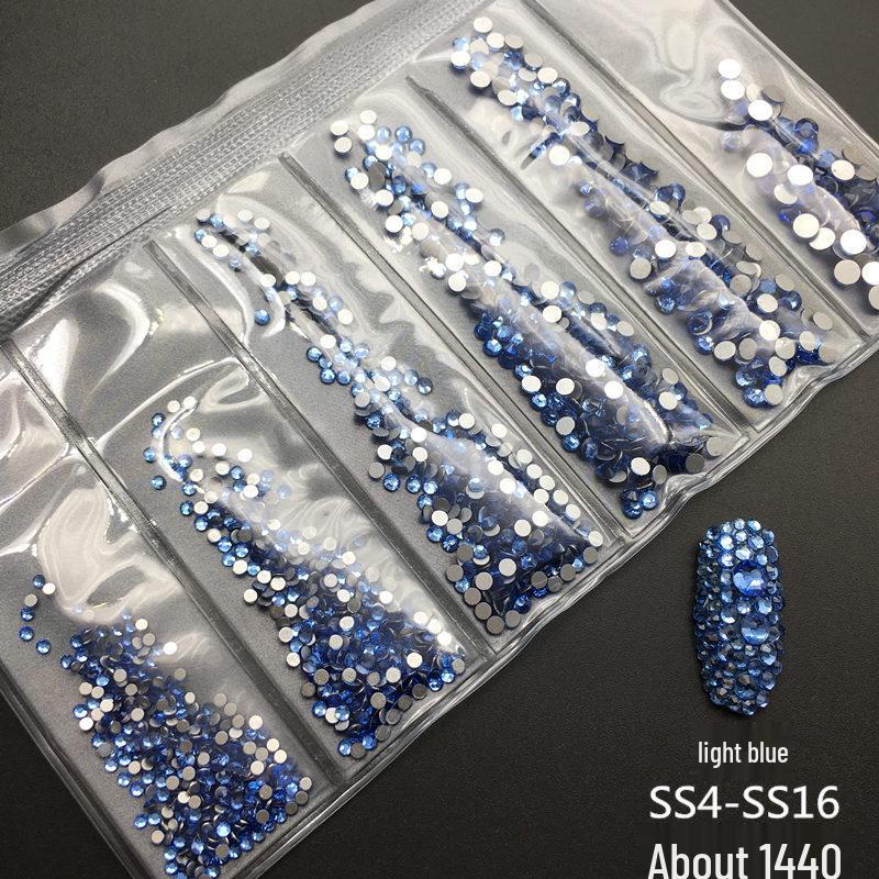 6-Grid Flat-Back Nail Art Rhinestone Set (1440pcs) - Mixed AB & Clear Glass Rhinestones Nail Decorations