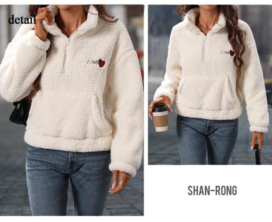 Women's Warm Fuzzy Oversized Fleece Sweatshirt Winter Sherpa Pullover Comfortable Casual Long Sleeve Quarter Zip with Pocket