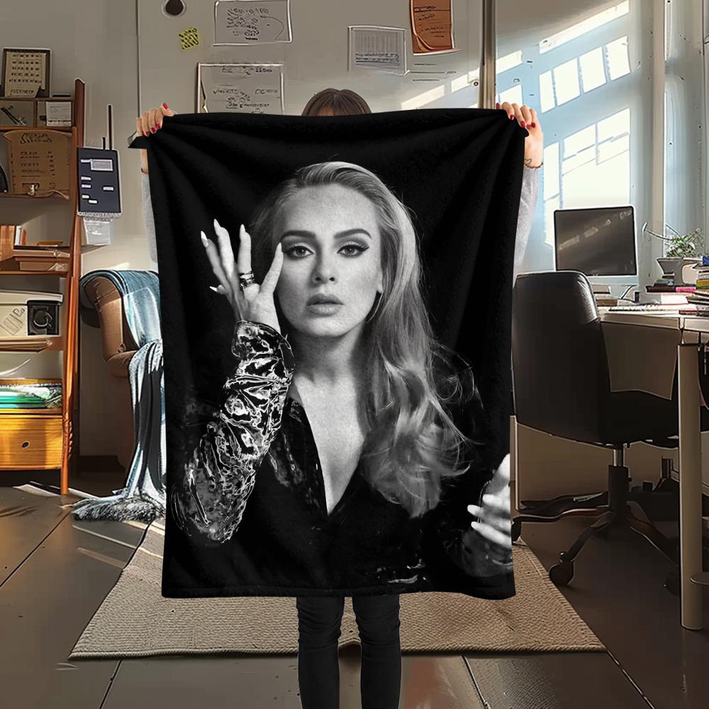 1PC Adele Print Flannel Blanket, High quality All Seasons, Home Decor, Warmth and Comfort, Perfect for Christmas Gifts