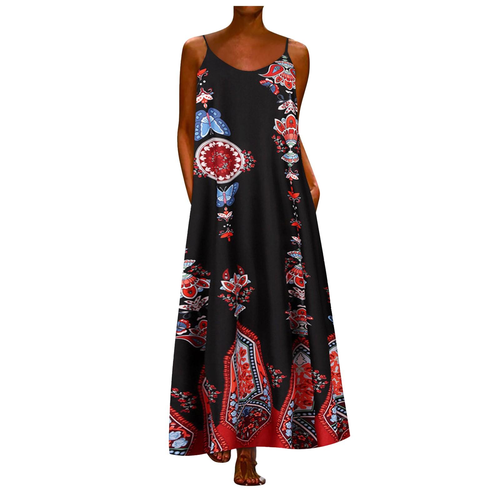 

Модное повседневное платье без рукавов с принтом в этническом стиле, женская длинная юбка на слинге L