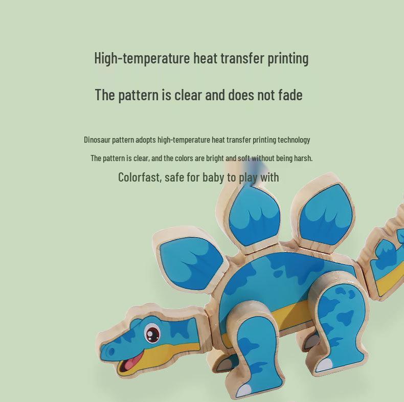DIY Magnetic Wooden Dinosaur 3D Puzzle Blocks - Educational Toy for Children